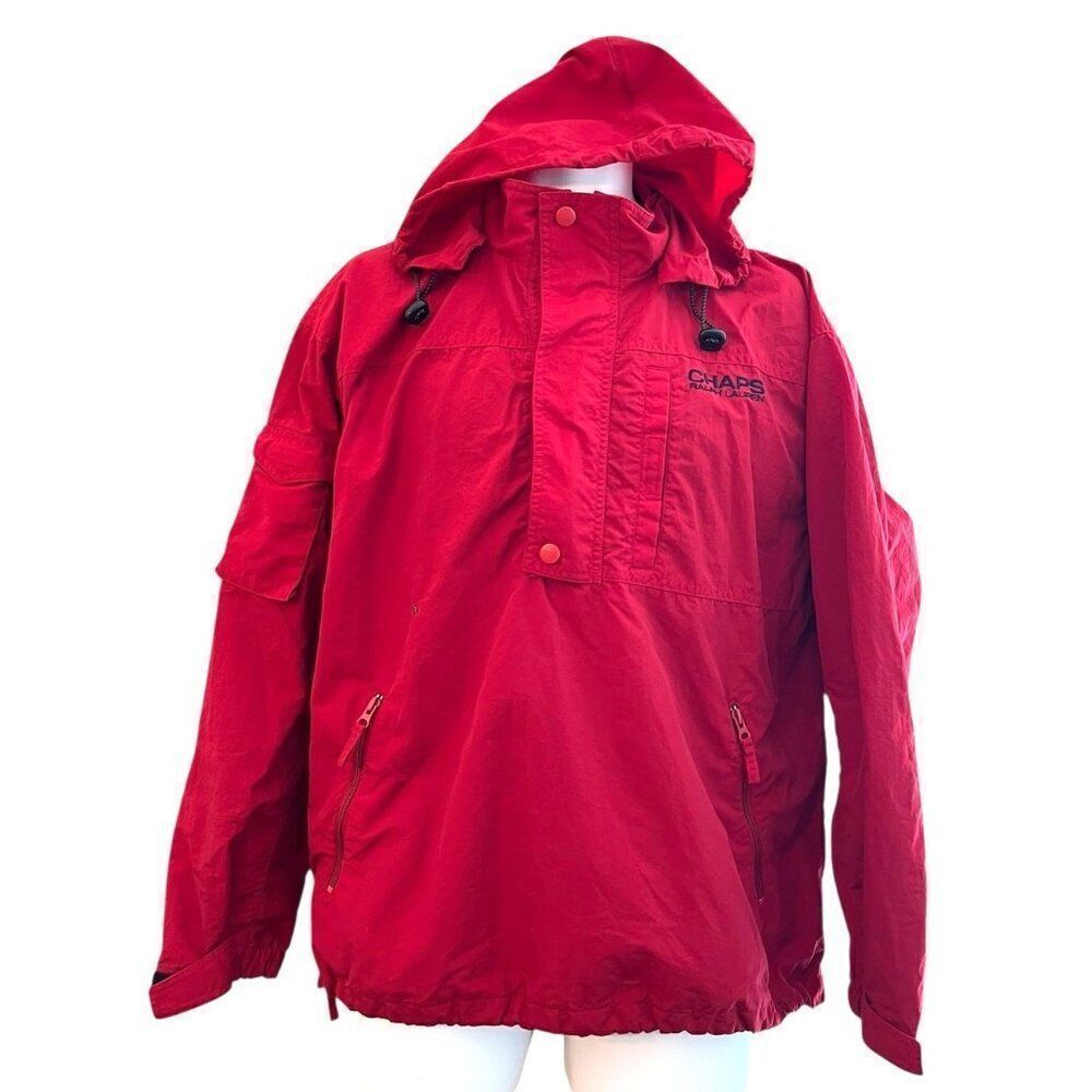 Chaps Ralph Lauren Mens Medium Red Softshell Pullover Hoodie 1/4 Zip Windbreaker
